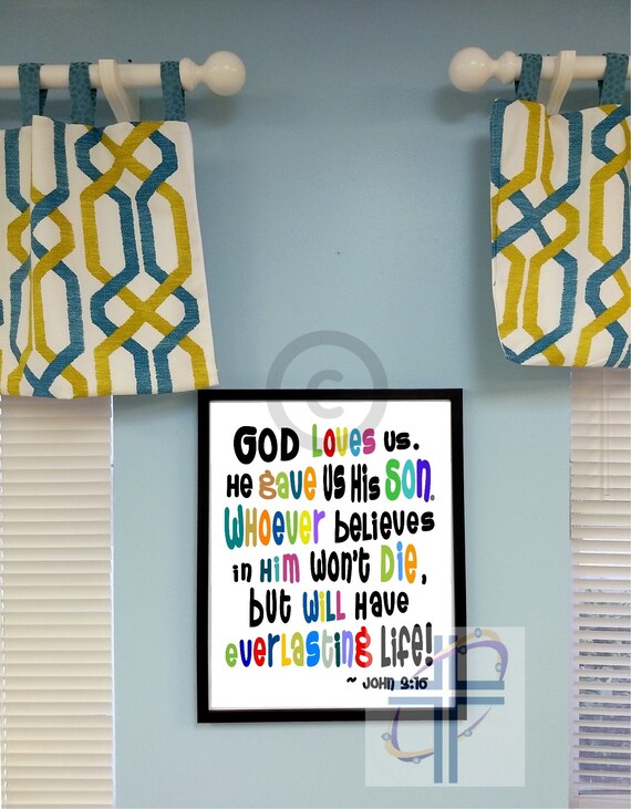Printable Bible Poster Of John 3 16 Kids Scripture Verse Etsy