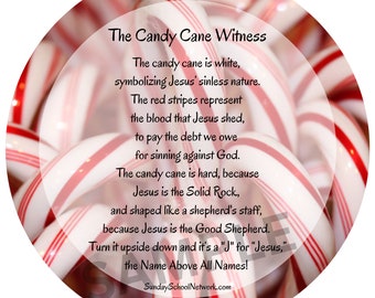 Candy Cane Message | Printable Candy Cane Witness Card & Stickers | Religious Christmas Stickers | Christian Candy Cane Legend