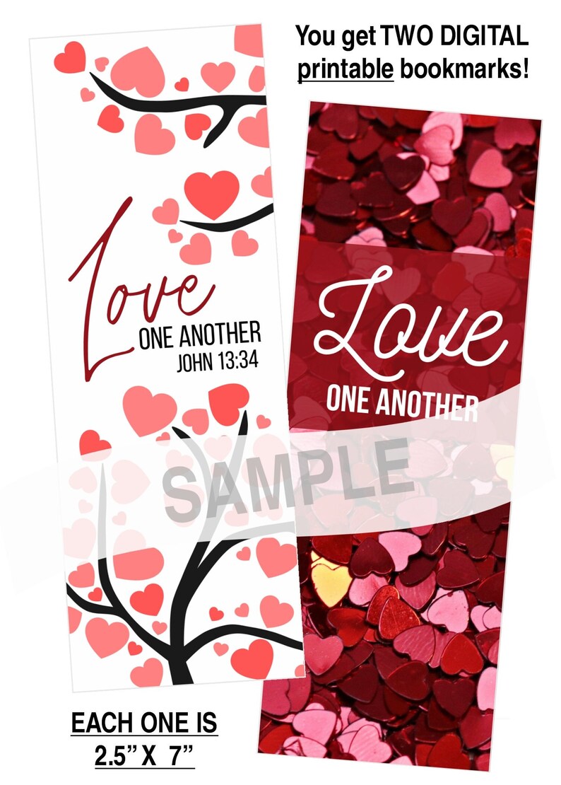 LOVE One Another 2 Bookmarks Valentine's Day Gift, Women's Ministry Favors John 13:34 Printable Bible Bookmarks Ladies Tea LOVE Gift image 4