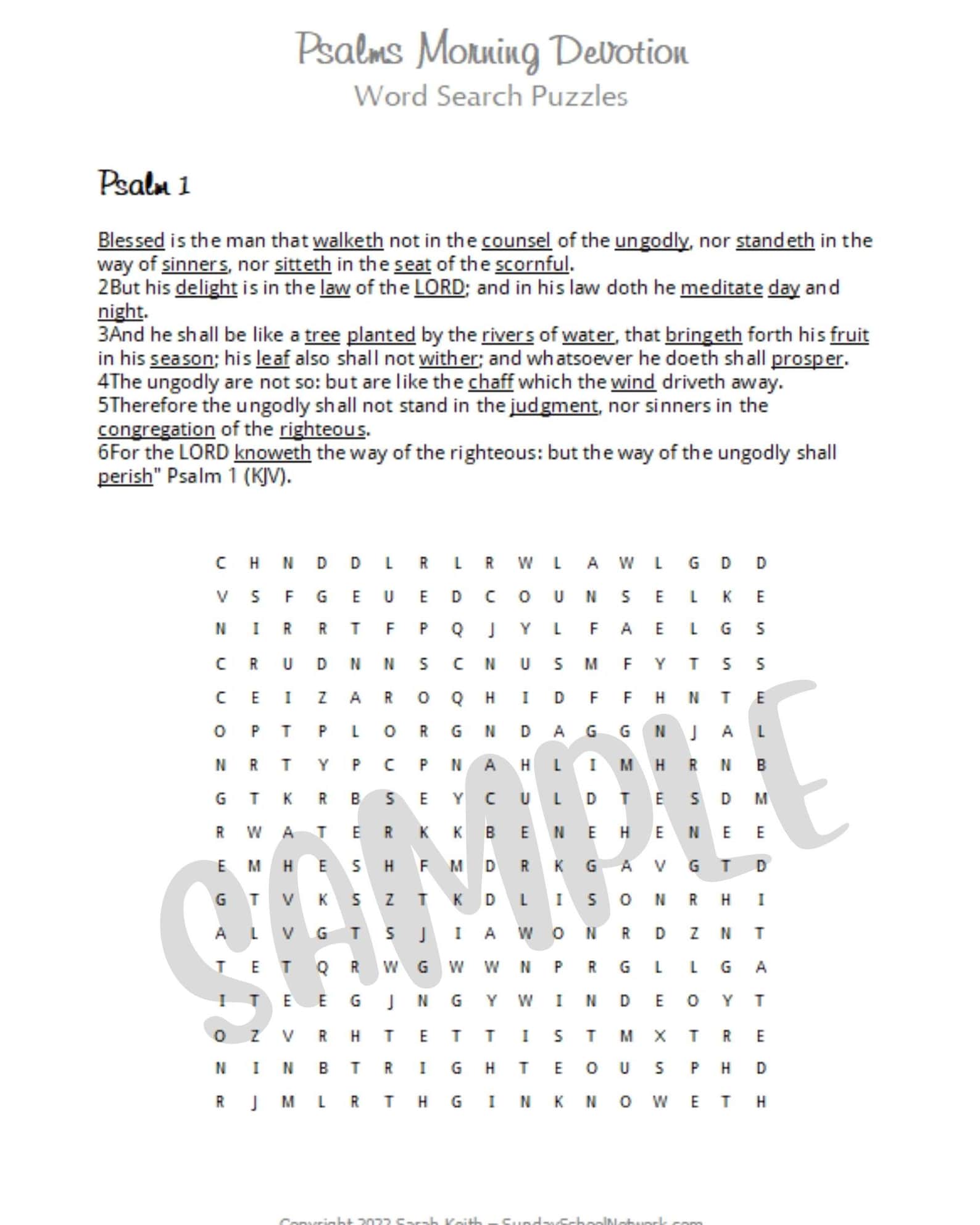 10 Psalms Word Search Puzzle Activity Devotional | Word Find Puzzles ...