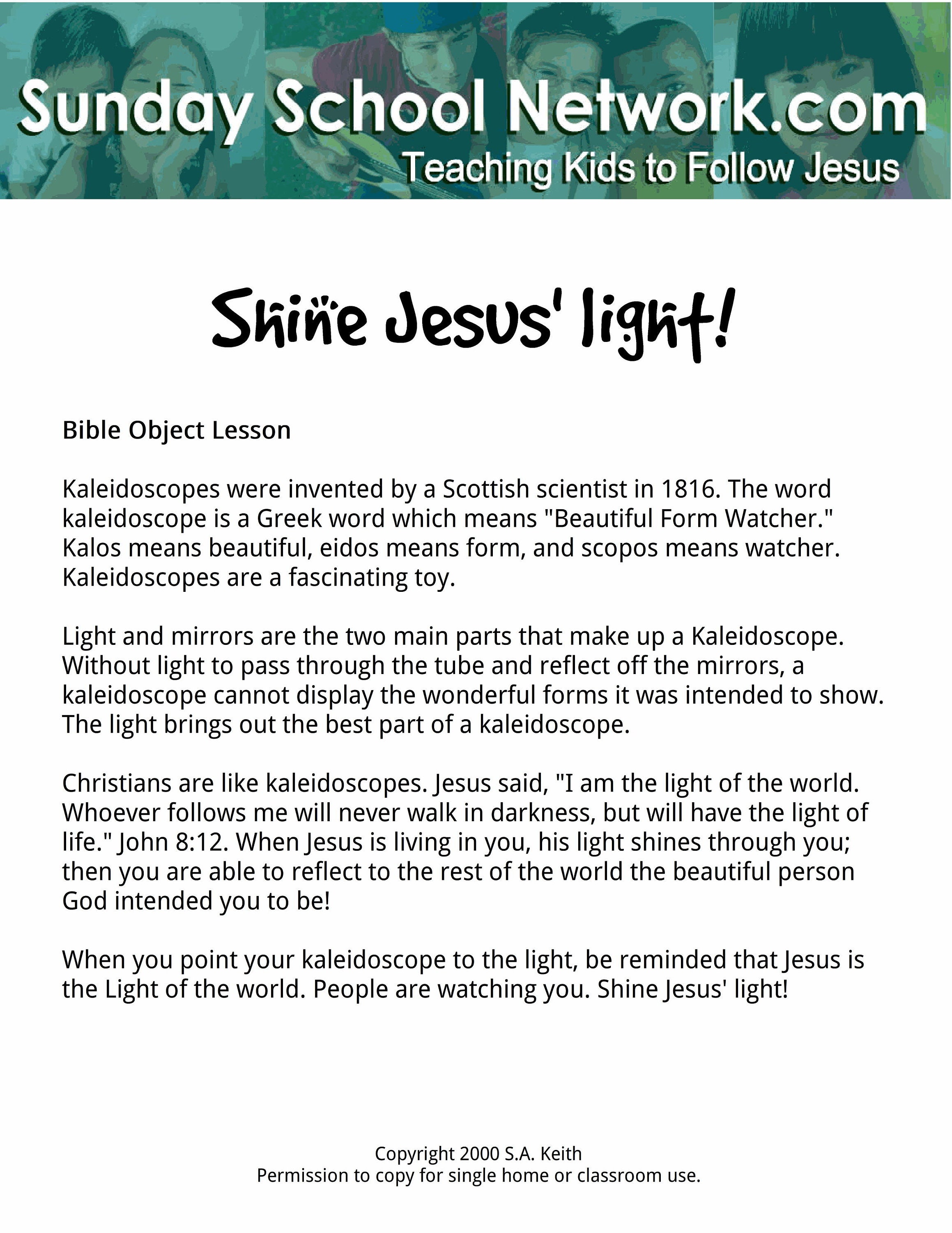 Bible Craft Kaleidoscope Jesus the Light of the World VBS Shine Jesus