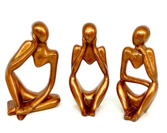 Abstract Thinker Statue Resin Decor Set of Three Copper