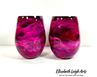 Raspberry Pink Stemless Wine Glass Set of Two Customize