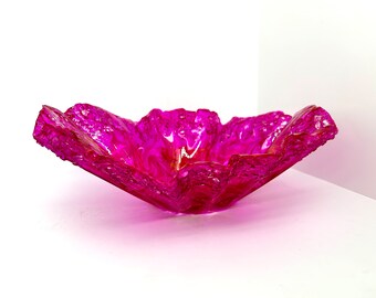 Hot Pink Resin and Crushed Glass Decorative Bowl