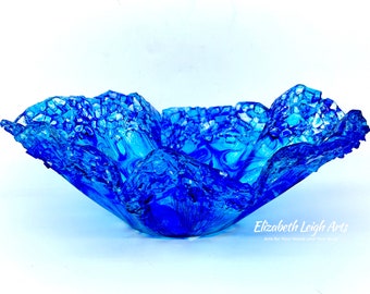 Blue Resin and Glass Decorative Bowl Free Form