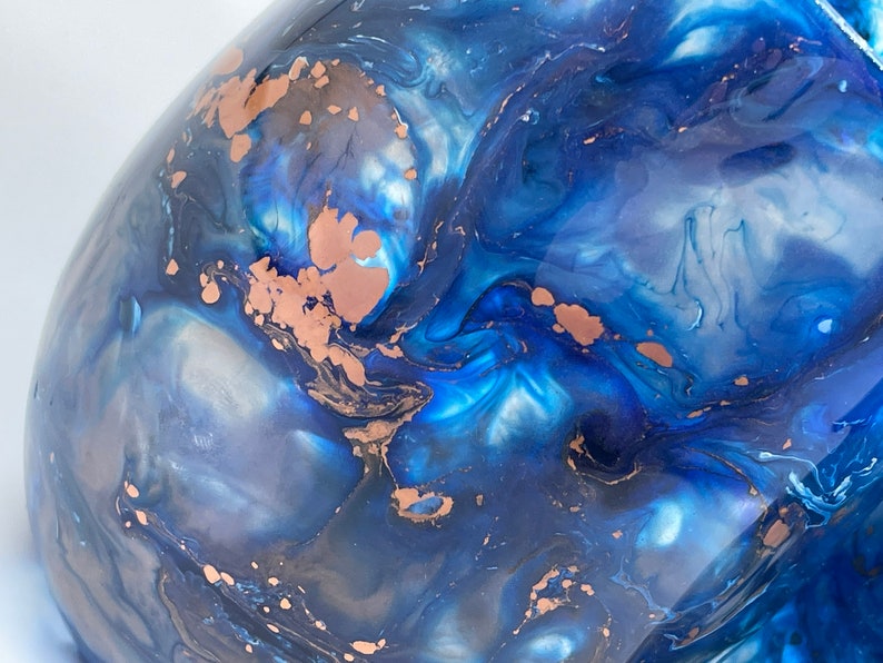 Navy Blue and Copper Resin Art Stemless Wine Glass Set of Two Etsy