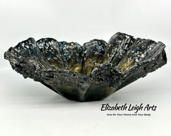 Black and Gold Resin and Crushed Glass Decorative Bowl