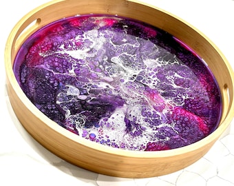 Purple, Pink and Silver Bamboo Tray 14"