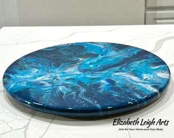 Blue and Turquoise Acacia Wood Lazy Susan 18"