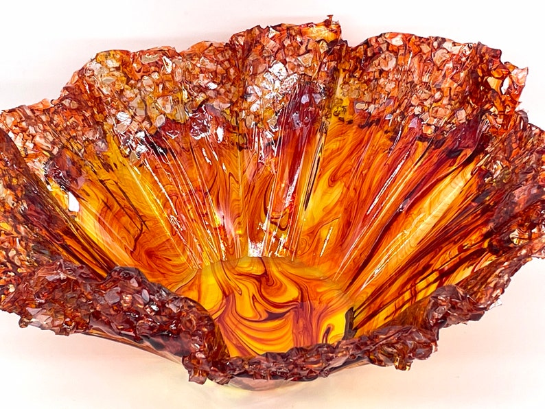 Fire Orange Resin and Cut Glass Decorative Bowl MADE TO ORDER Etsy