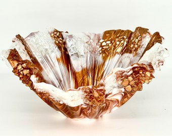 Copper and White Resin and Crushed Glass Decorative Bowl