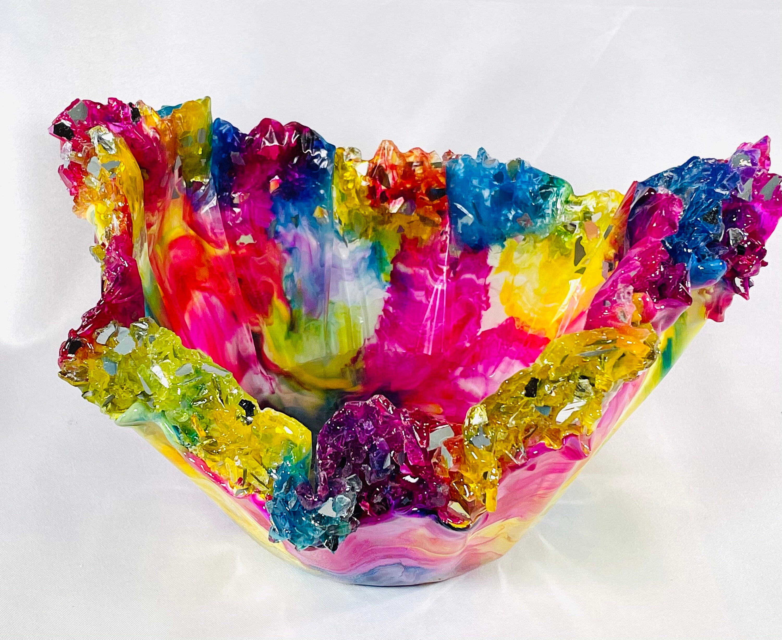 Resin and Glass Decorative Bowl Multi Color