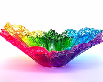 Rainbow Resin and Crushed Glass Decorative Bowl Custom MADE TO ORDER