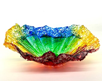 Rainbow Resin and Crushed Glass Decorative Bowl