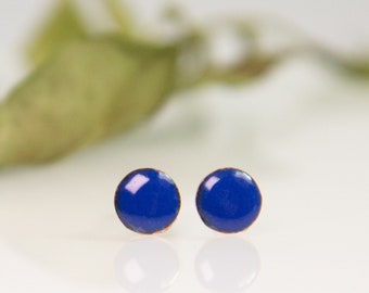 Ear studs round made of enamel royal blue, small mini basic ear studs, basic stud earrings, stud earrings unisex