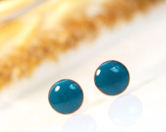 Mini round stud earrings made of shiny turquoise enamel, small stud earrings in one color, unisex combination stud earrings, basic stud earrings