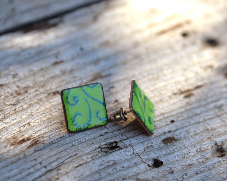 StudsEnamel JewelrySquareSubtle Statement JewelryEar JewelryGiftQuadrangularpatternReal Enamel Jewelry