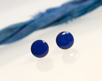 Ronde emaille oorbellen, blauwe oorbellen, effen oorbellen, mini glanzende oorbellen, oorknopjes, eenvoudige oorbellen