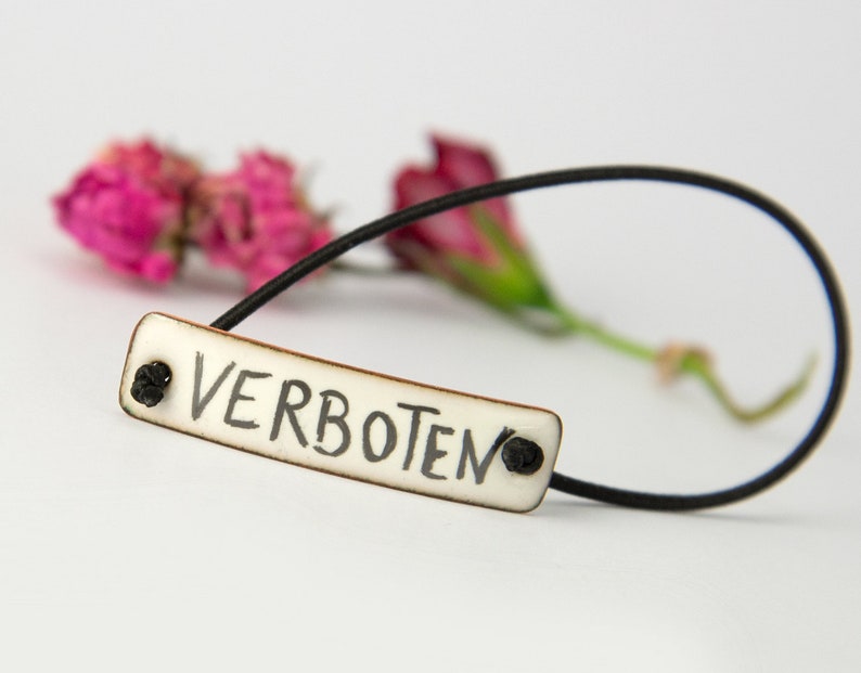 Bracelet made of enamel white with writing, prohibitions, customizable bracelet, best friend gift, cheeky words bracelet, gift for you image 1