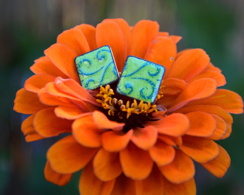 StudsEnamel JewelrySquareSubtle Statement JewelryEar JewelryGiftQuadrangularpatternReal Enamel Jewelry