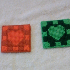 Handmade Plastic Canvas Coasters Heart Theme