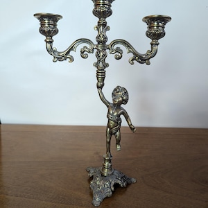 Vintage Made in Italy Brass Triple Candlestick Holder Candelabra circa 1950's