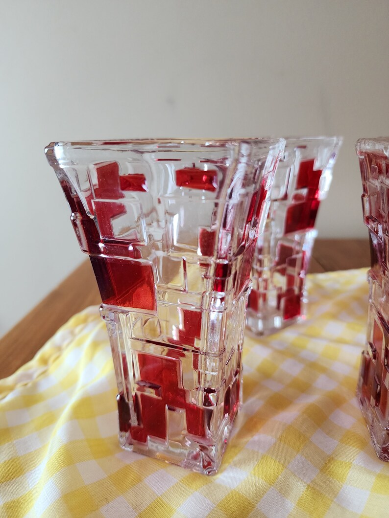 Set of 5 Vintage Art Deco Drinking Glasses With Red Accents Etsy