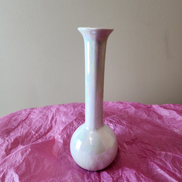Vintage opalescent pottery bud vase pearl lustre finish