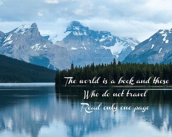 Fotografía de montaña blue Landscape, Fotografía de naturaleza imprimible, Descarga de Banff, Montañas Rocosas canadienses, Citas de viaje, Reflexión de montaña
