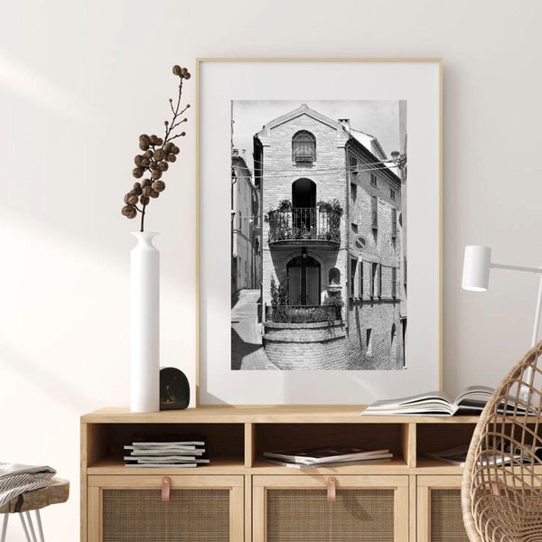 Le Marche Italy print downloads, Italy architecture black and white, Ripatransone village decor, Instant digital download