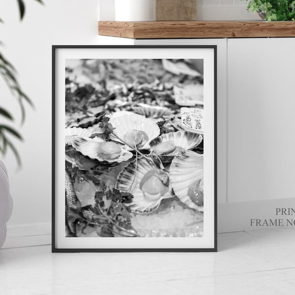 Black and white food photography, Printable fish art, Bistro wall art, Kitchen wall decor instant downloads