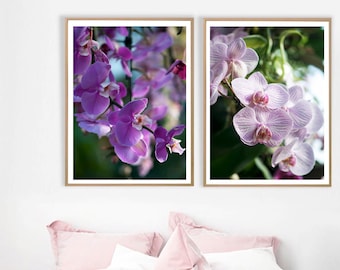 Purple orchid printable set, Orchid photography digital prints, Set of two, Printable floral decor, Instant download, Floral wall art