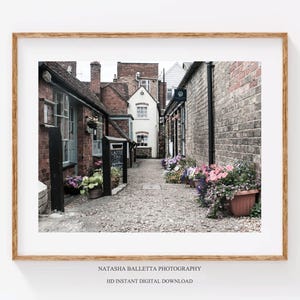 English Village Cobbled street download, UK printable wall decor, Leighton Buzzard print, England scenery photography, Guest room decor