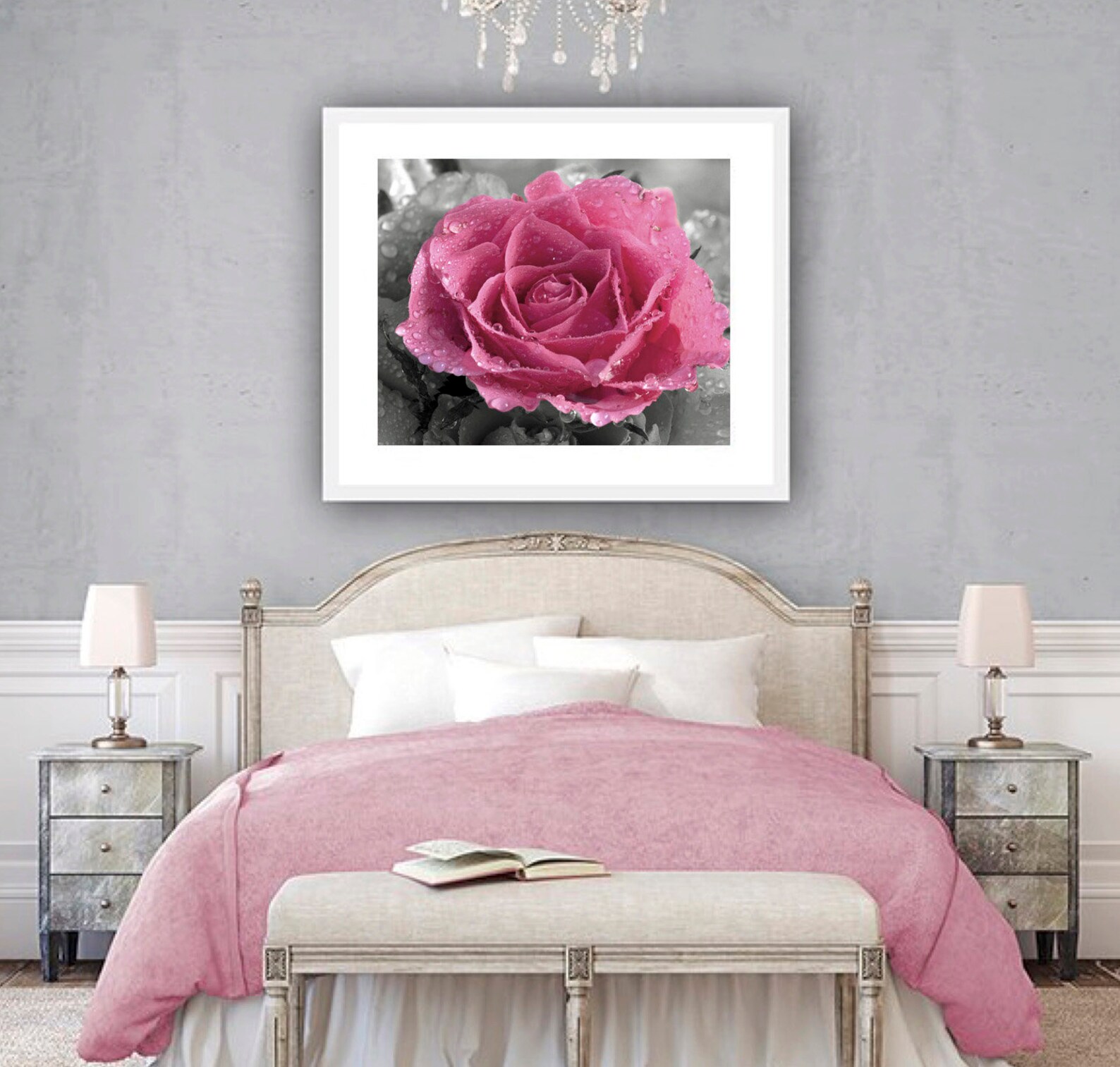 Pink rose printable wall art photography Floral digital | Etsy