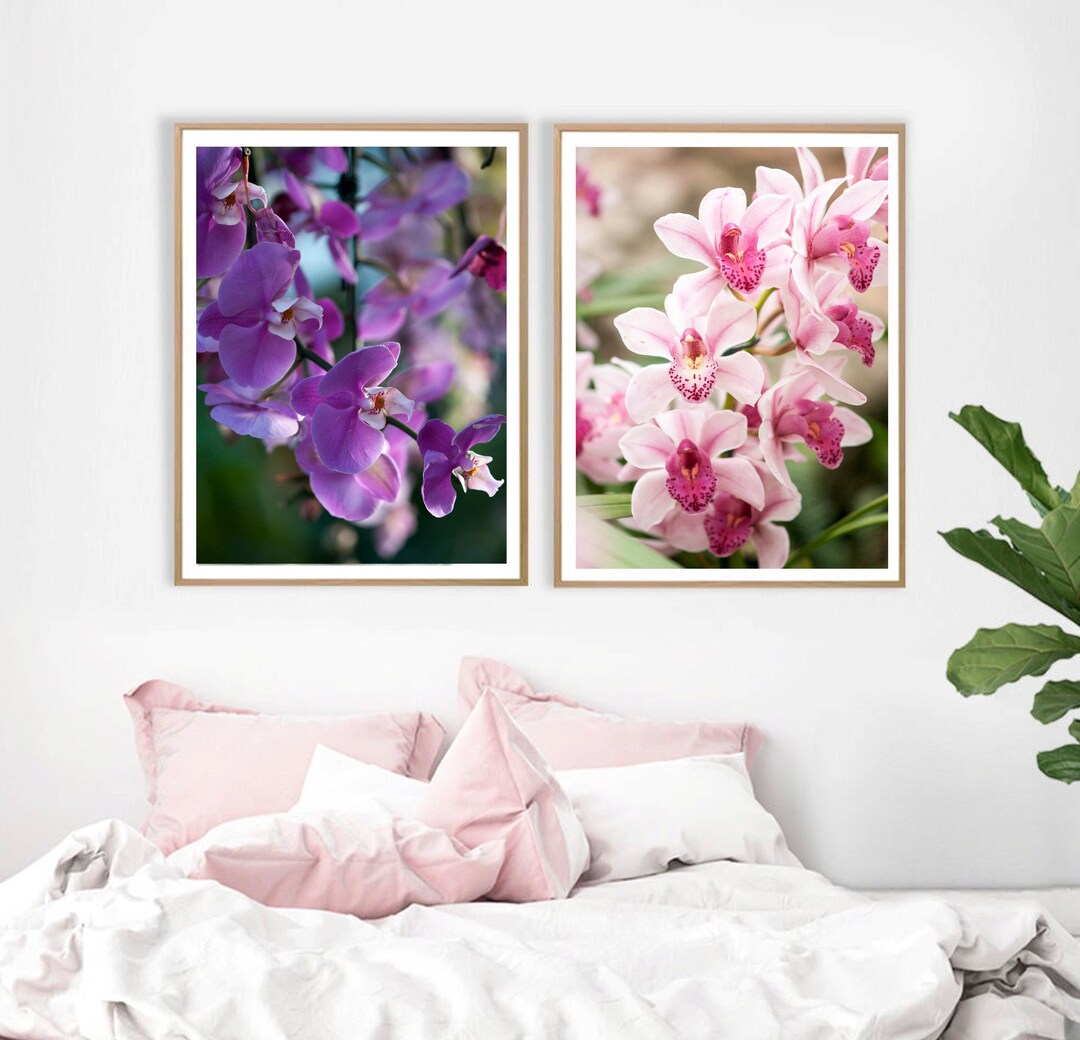 Printable Pink and Purple Orchid Wall Decor, Floral Set of Two, Flower ...