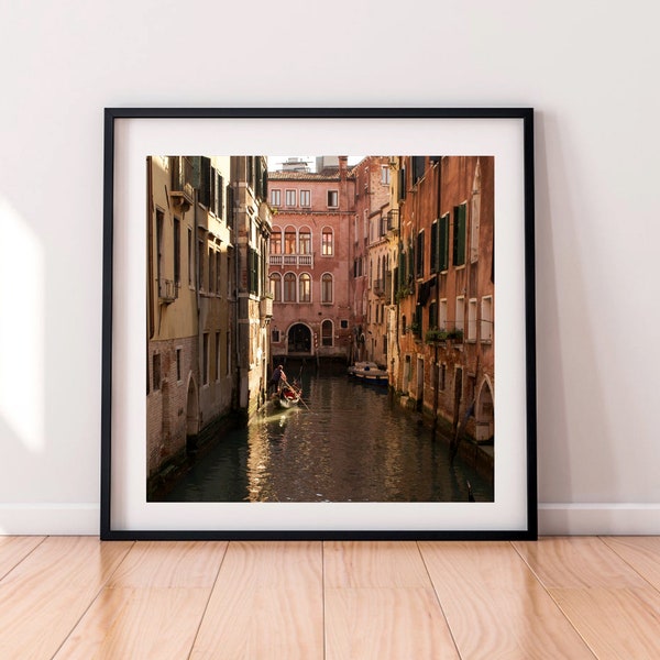 Venice canal print 8 x 8, digital download the gondolier, Square prints Italy 5 x 5, Travel wall art printable, Living room wall art