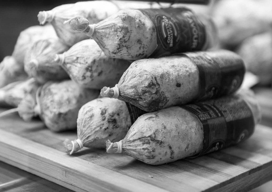 Food Art Photography, Black and White, Printable Food Picutre, Salami