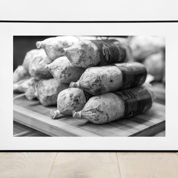 Food art photography, Black and white, Printable food picutre, Salami photo, Italy food prints, Restaurant wall decor, Kichen downloads