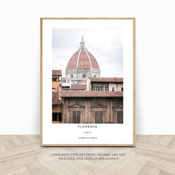 Florence photography print, Italy instant download with coordinates, Florence roof tops, Architecture, Europe city printable photo gift