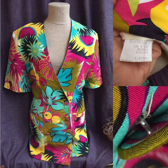 Vintage 80s jacket, bright floral print jacket, c