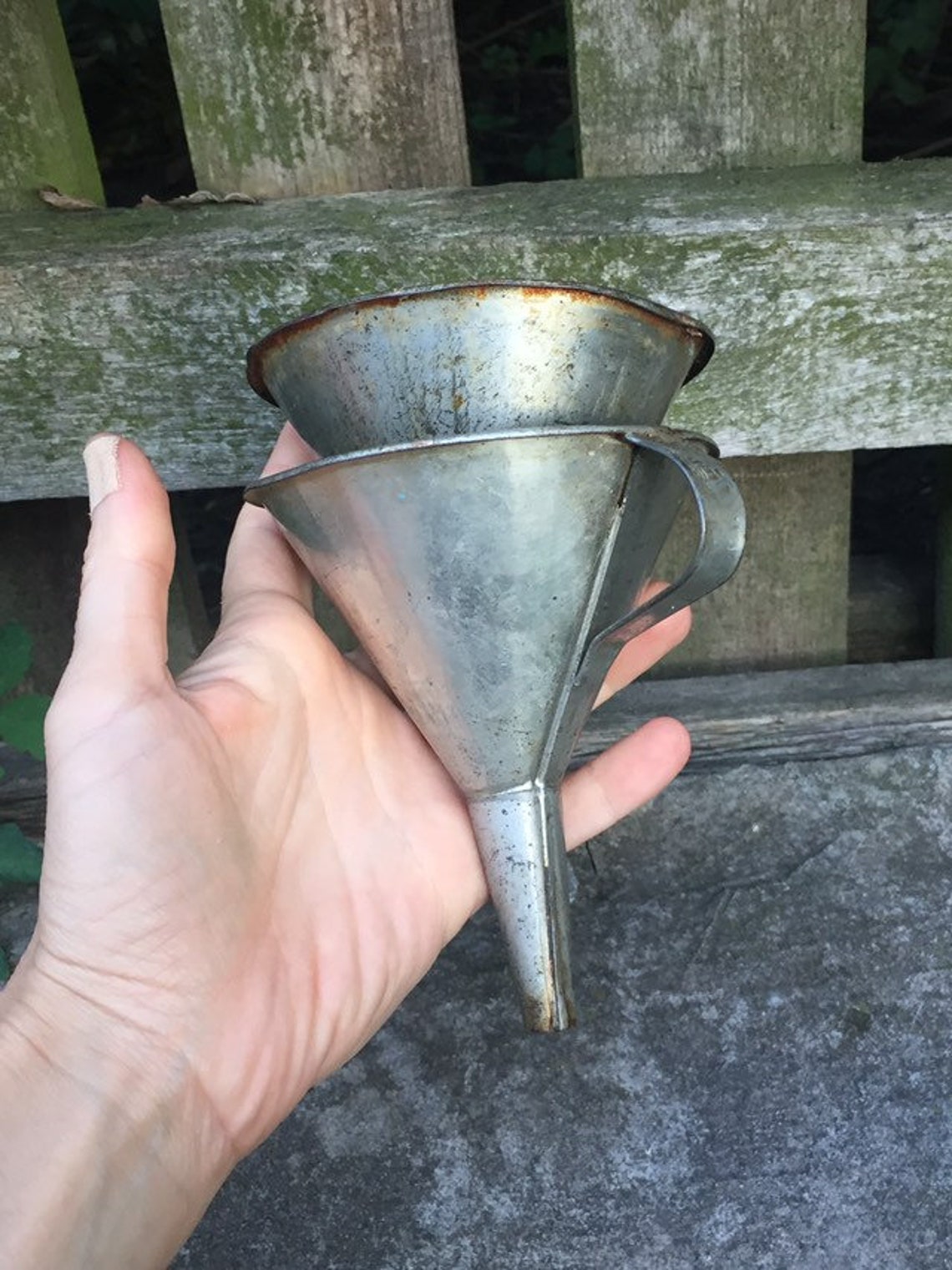 Vintage pair rusty funnels Kitchen funnels metal funnels Etsy