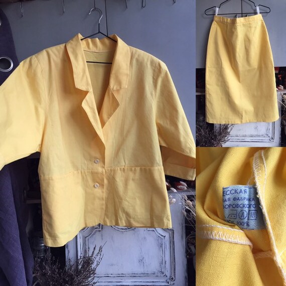Vintage 80s womens linen suit blazer/skirt, non we