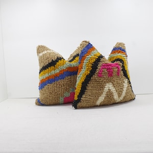Juego de 2 almohadas marroquíes vintage 100% lana, almohada absolutamente hermosa, almohada de suelo, diseño marroquí bereber para el hogar, kilim bereber hecho a mano 2P1239