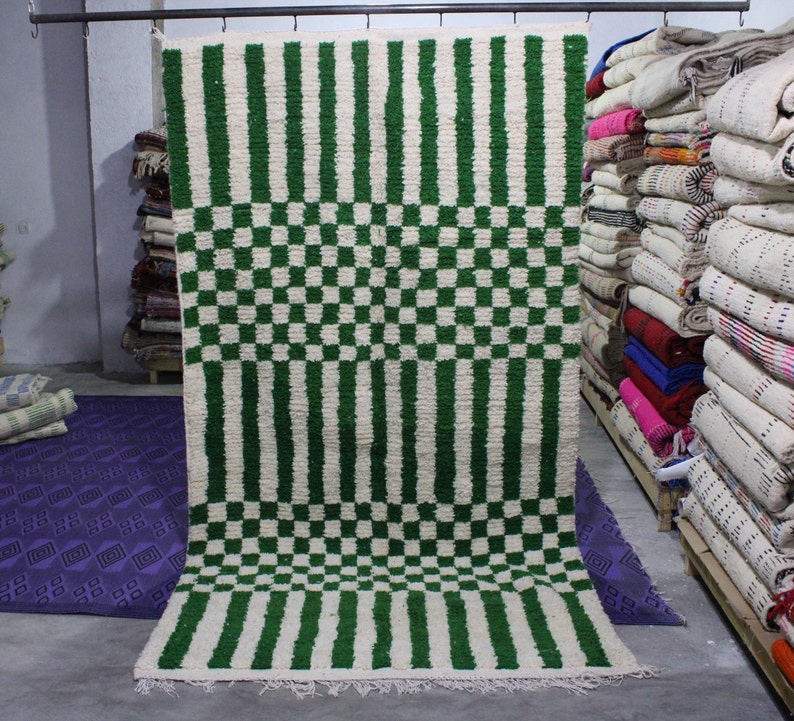 Moroccan Green and white Checkered rug Morrocan Checker rug Etsy