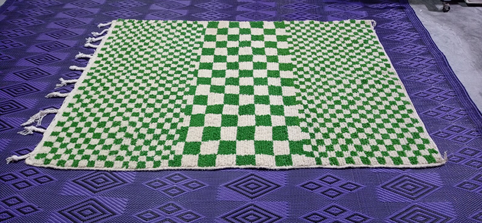 Moroccan Green and White Checkered Rug Morrocan Checker Rug Etsy