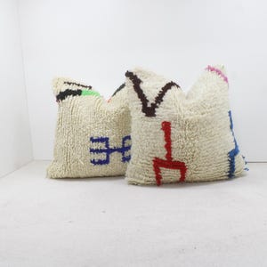 Juego de 2 almohadas marroquíes vintage 100% lana, almohada absolutamente hermosa, almohada de suelo, diseño marroquí bereber para el hogar, Kilim bereber hecho a mano 2P1360