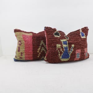 Juego de 2 almohadas marroquíes vintage 100% lana, almohada absolutamente hermosa, almohada de suelo, diseño marroquí bereber para el hogar, kilim bereber hecho a mano 2PX60