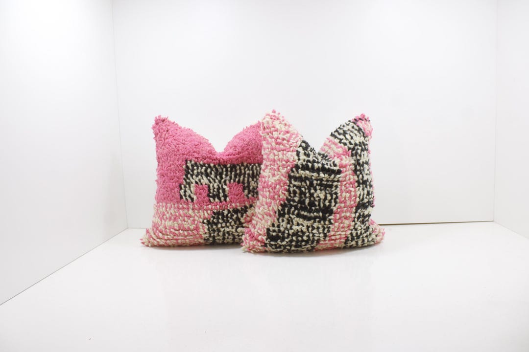 Set of 2 Vintage Moroccan Berber Pillows Handmade Wool Kilim Cushions ...
