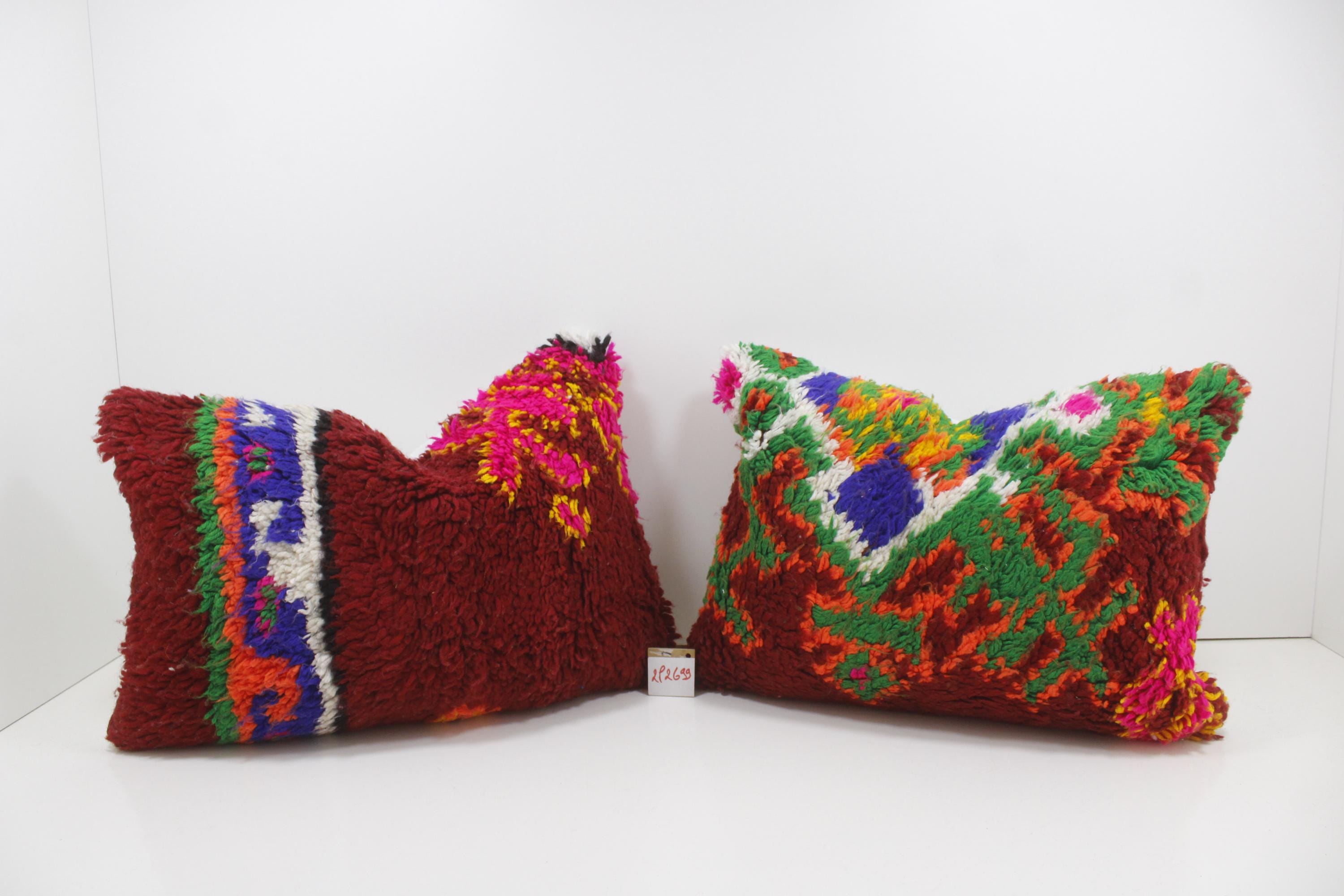 Set of 2 Vintage Moroccan Pillows 100% Wool,absolutely