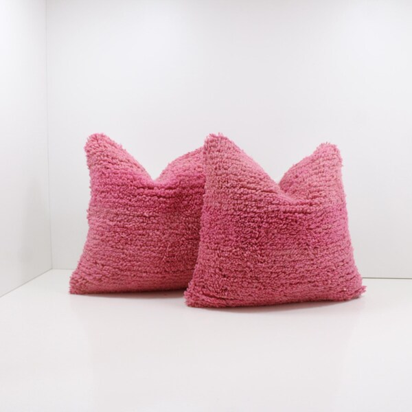 Juego de 2 cojines bereberes marroquíes vintage, hechos a mano con lana Kilim, decoración abstracta tribal bohemia, relleno opcional, envío gratuito a EE. UU. 2P2580